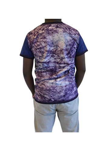 Blue and White  Short Sleeve Batik T-Shirt with Cola Beans | Contemporary and Colorful Ensemble