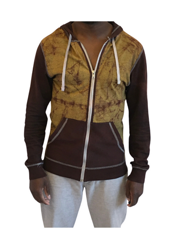 Gold and Brown Long Sleeve Batik Hoodie | Contemporary and Colorful Ensemble