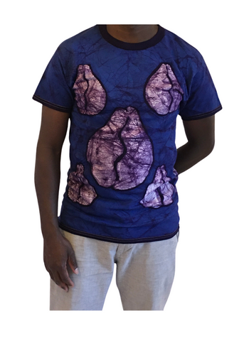 Blue and White  Short Sleeve Batik T-Shirt with Cola Beans | Contemporary and Colorful Ensemble